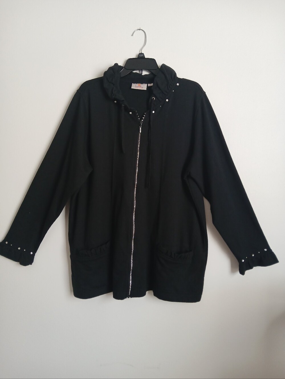Quacker Factory Black Zip Jacket Pockets Size 1X NWT